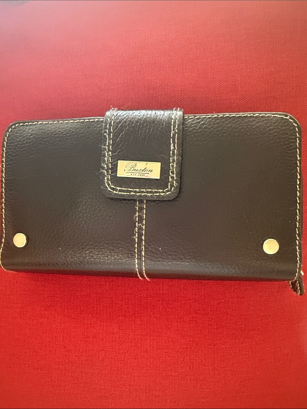 Buxton Wallet Black & Red, Genuine leather exterior